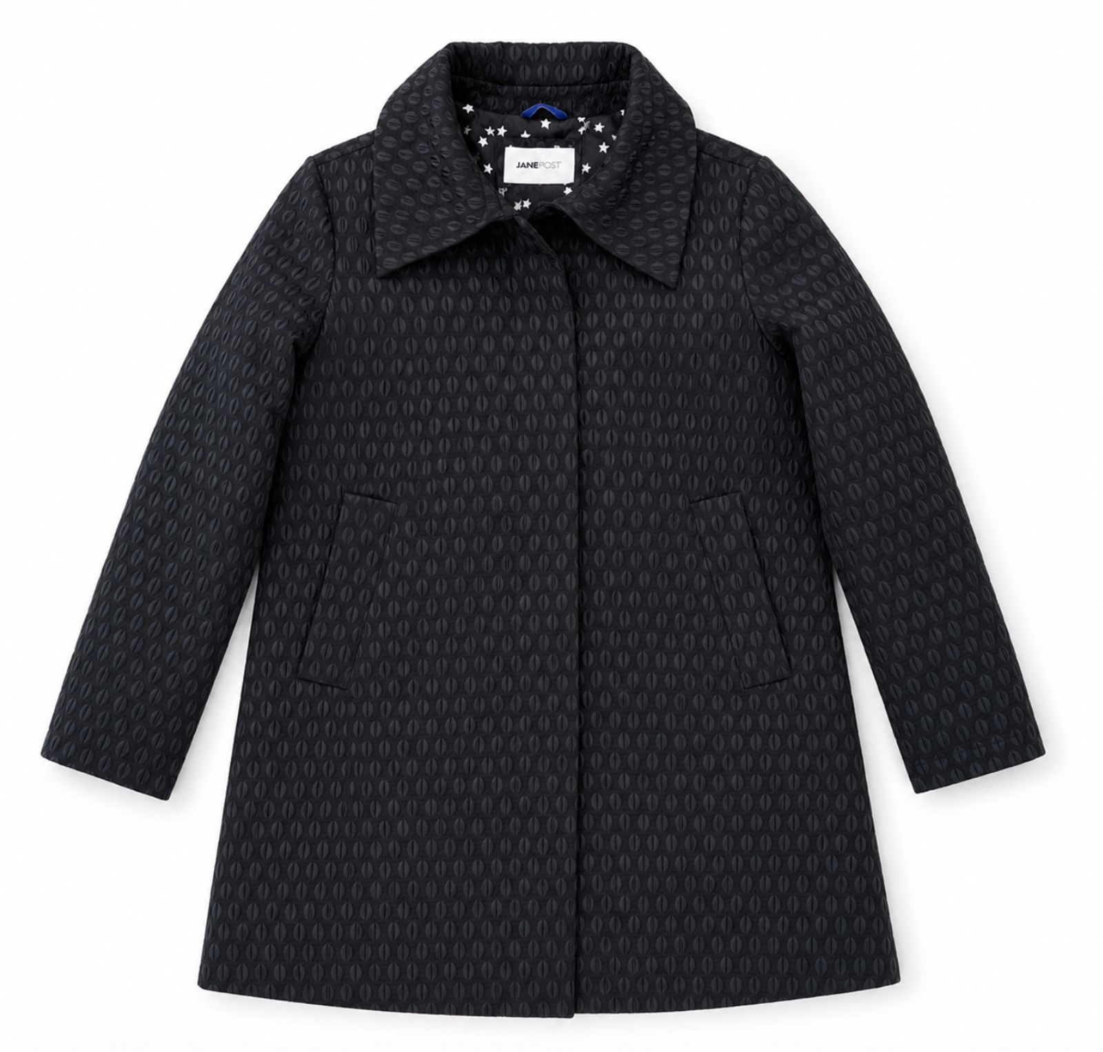 Nwt Jane Post Navy Hidden Quilted Jacquard Star Lined Rain Jacket Coat $745 Sz S — image 2 of 8